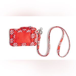 Vera Bradley Venetian Flowers Red Blue Quilted Cotton Zip ID Lanyard Wallet